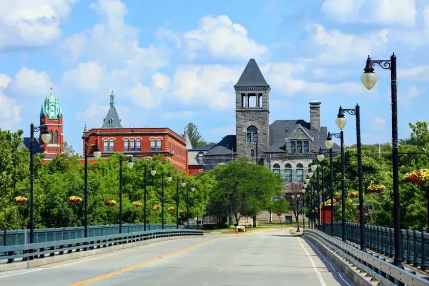 A landscape shot of the town of Woonsocket, Rhode Island.